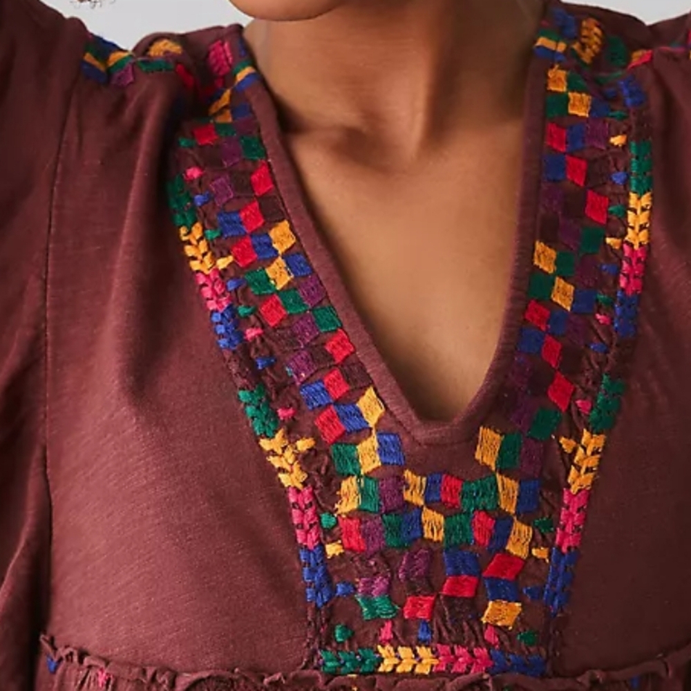 Anthropologie Knit Embroided Blouse